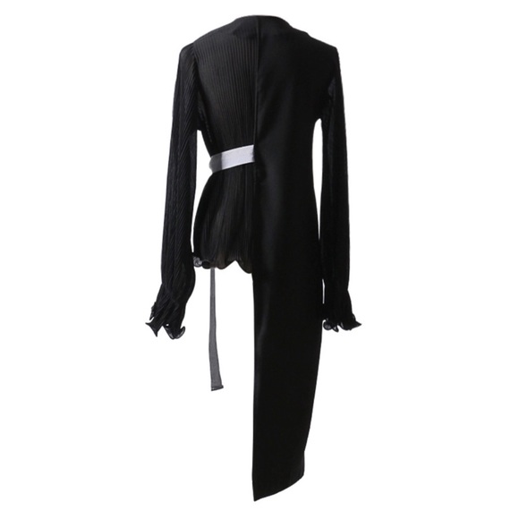 Black & White Pleated Asymmetrical Wrap Top - Picture 5 of 8